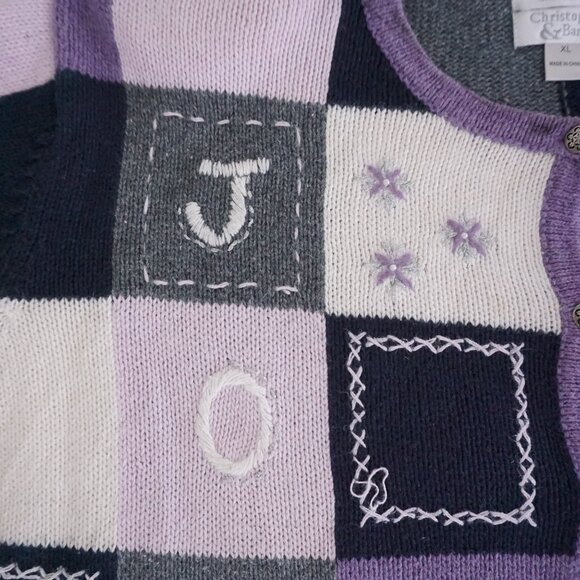 Christopher & Banks Lavender Patchwork Snowflake Tree Winter Grandma Cardigan XL - Picture 8 of 9